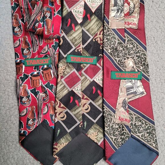 Vintage TABASCO Silk Necktie LOT Food Chili Pepper Graphic Novelty USA 90s Print - Picture 2 of 3